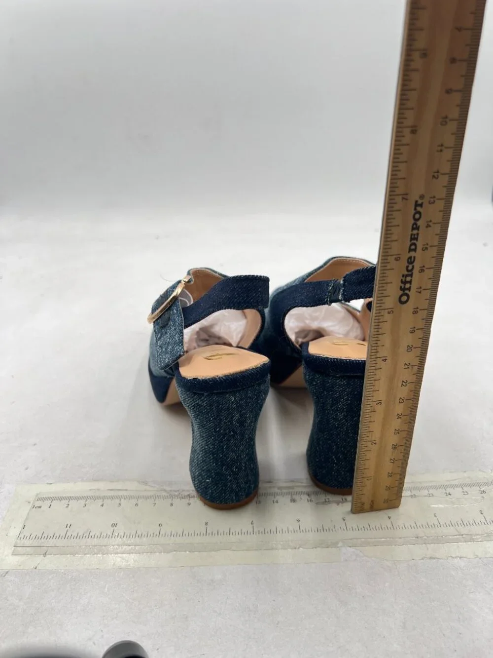FYS Denim Blue Platform Square Toe Chunky High Heel Mary Janes Slingback Pumps
